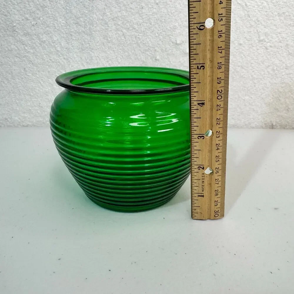Natco Emerald Green Ribbed ‘Beehive’ Glass Planter 1950s VTG Succulent Pot #1162
